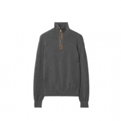 Burberry Men Check Trim Wool Half-zip Sweater Grey 81184641