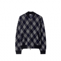 Burberry Men Check Wool Blend Bomber Jacket Ink blue 81106321