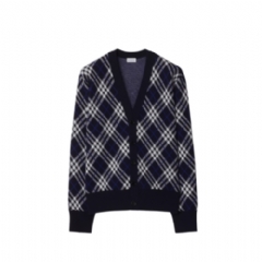 Burberry Men Check Wool Blend Cardigan Ink blue 81113831
