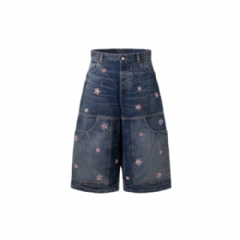 Louis Vuitton Men Embroidered Denim Workwear Shorts 1AILTZ