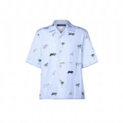 Louis Vuitton Men LV x The Darjeeling Limited Embroidered Striped Short-Sleeved Shirt 1AJUX4