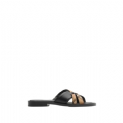 Burberry Men Check and Leather Drift Sandals​ Black/sand beige 81187791