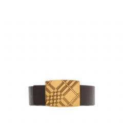 Burberry Men Reversible Engraved Check Belt Peat brown/sand beige 81200041