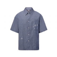 Louis Vuitton Men Embroidered Chambray Short-Sleeved Shirt 1AHVVU