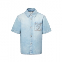 Louis Vuitton Men Short-Sleeved Denim Shirt 1AGJOP