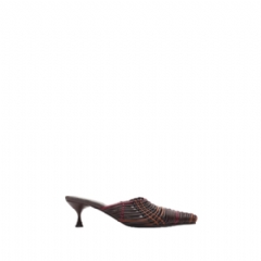 Burberry Women Check Woven Leather Cameo Mules​ Mahogany red 81194191