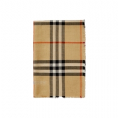 Burberry Women Wide Reversible Check Wool Silk Scarf Sand/lichen 80858671