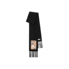 Burberry Women Check Label Cashmere Scarf Black/sand beige 81161071