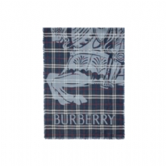 Burberry Women Wide EKD Check Wool Silk Scarf Ink blue 81179021
