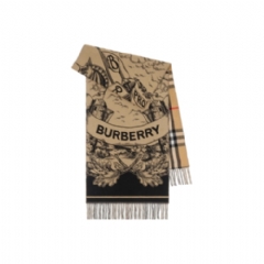 Burberry Women Wide Reversible EKD Cashmere Scarf Archive beige 80737681