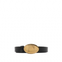 Burberry Women Thin Reversible Leather Oval Knight Stamp Belt​ Black/hazel 81122161
