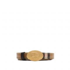 Burberry Women Thin Reversible Check Knight Stamp Belt​ Sand/peat/gold 81122201