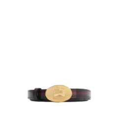 Burberry Women Thin Reversible Check Knight Stamp Belt​ Mahogany red/gold 81146591
