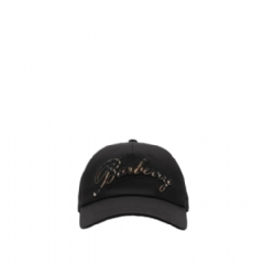 Burberry Women Check Cursive Logo Gabardine Baseball Cap Black 81214151
