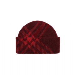 Burberry Women Check Mohair Wool Blend Beanie Oxblood red 81215361