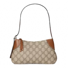 Gucci Women GG Emblem small shoulder bag beige and dark brown fabric 820696 FAD6L 9758
