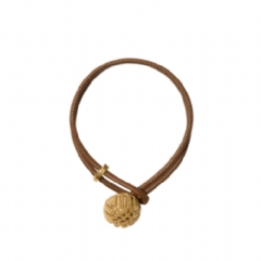 Burberry Women Leather Check Granulation Bracelet​ Gold/teak brown 81202371