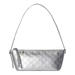 Gucci Women GG Emblem small shoulder bag silver GG leather ‎847281 FAFEW 8106