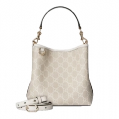 Gucci Women GG Emblem small bucket bag beige and white GG fabric 815118 FAD6L 9641