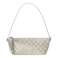 Gucci Women GG Emblem small shoulder bag silver GG fabric ‎847281 FAFEL 8741