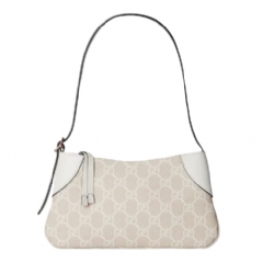 Gucci Women GG Emblem small shoulder bag beige and white fabric 820696 FAD6L 9641