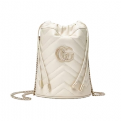 Gucci Women GG Marmont small bucket bag white leather ‎575163 AAET8 9022