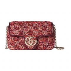 Gucci Women GG Marmont mini shoulder bag red GG tweed 841290 FAFE7 7541
