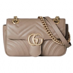 Gucci Women GG Marmont small shoulder bag taupe leather ‎446744 AAER0 1523