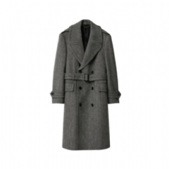 Burberry Men Long Herringbone Wool Trench Coat Coal grey/light thistle grey 81169901