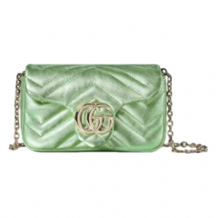 Gucci Women GG Marmont mini shoulder bag pale green lamé leather 841290 AAFV3 3936