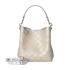 Gucci Women GG Emblem small bucket bag silver GG fabric 815118 FAFEL 8741