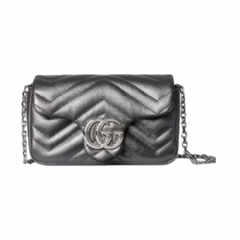 Gucci Women GG Marmont mini shoulder bag dark grey lamé leather 841290 AAFV4 1107