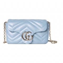 Gucci Women GG Marmont mini shoulder bag light blue leather ‎841290 AAFAY 4928