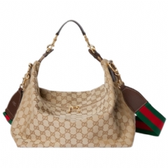 Gucci Women Brera medium crossbody bag sand and brown GG canvas 866938 FAFV9 9653