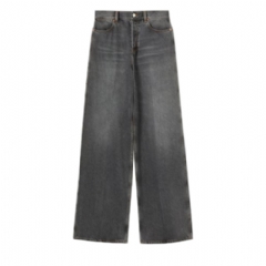 Gucci Women Wide leg denim pants dark grey 812268 XDCPE 1160