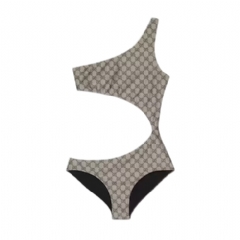 Gucci Women GG stretch jersey swimsuit beige and ebony ‎695817 XHAFM 9742