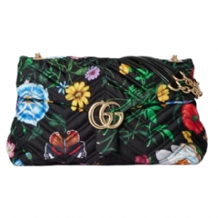 Gucci Women GG Marmont medium shoulder bag black silk twill 850676 FAF06 1158
