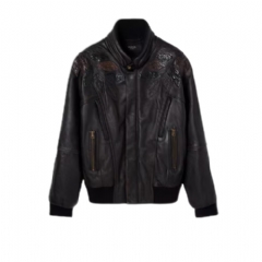 Gucci Women Leather with aged effect bomber jacket 861125 XNBCM 2069