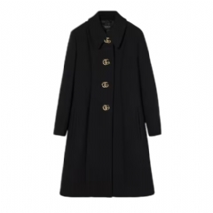 Gucci Women Wool natté coat with Double G button black 860471 ZHW10 1000