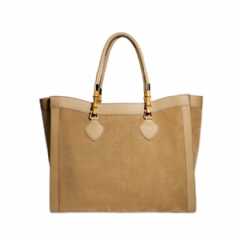 Gucci Women Bamboo Tote large bag dark beige suede A0022V AAG4B 9761