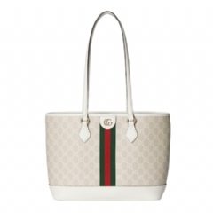 Gucci Women Ophidia medium tote bag beige and white GG fabric 836849 FAE0J 9643