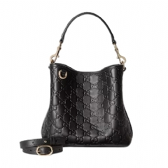 Gucci Women GG Emblem small bucket bag black GG leather ‎815118 AAFDV 1000