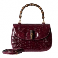 Gucci Women Gucci Bamboo 1947 crocodile medium bag dark red ‎863164 EABJU 6141