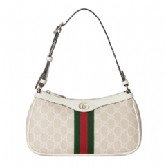 Gucci Women Ophidia small shoulder bag beige and white GG fabric ‎841341 FAE0J 9643