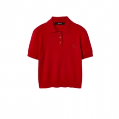Gucci Women Knit wool polo shirt with embroidery red 867226 XKFHS 6540