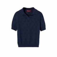 Gucci Women GG pointelle cotton silk polo shirt 856203 XKFCO 4522