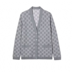 Gucci Women Reversible GG fine wool jacquard cardigan light pink and grey 798157 XKEJP 6168