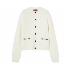Gucci Women Wool cashmere cardigan with Horsebit white ‎851977 XKEVK 9051