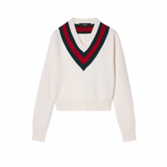 Gucci Women Fine knit wool sweater with Web ‎864987 XKFG6 9090