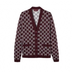 Gucci Women Reversible GG wool jacquard cardigan bordeaux and white 798157 XKEJP 6419